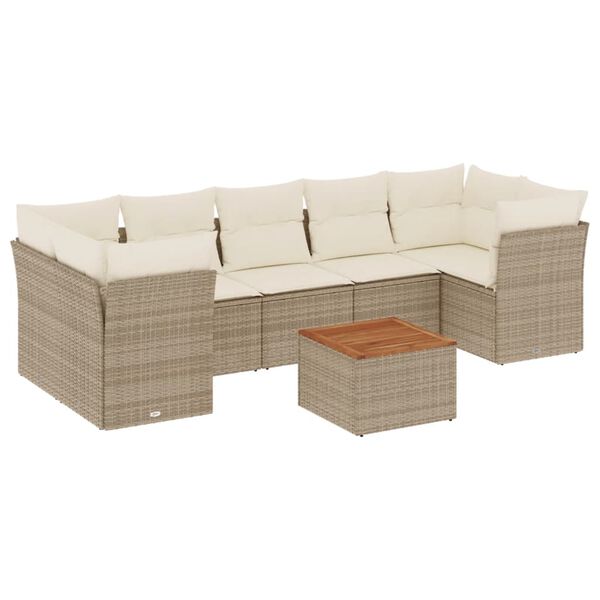 vidaXL 8-delige Loungeset met kussens poly rattan beige