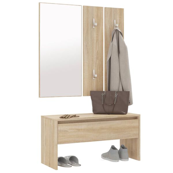vidaXL Garderobe set bewerkt hout sonoma eiken