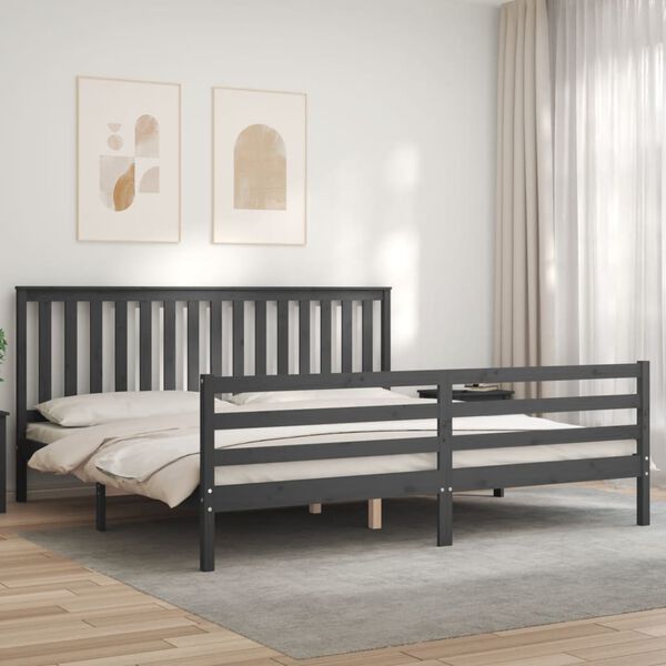 vidaXL Bedframe met hoofdbord massief hout grijs 200x200 cm