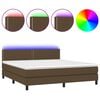 vidaXL Boxspring met matras en LED stof donkerbruin 180x200 cm