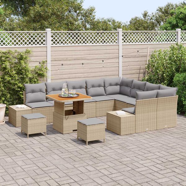 vidaXL Tuinbankenset met kussen met opslag 12 pcs Beige Poly riet
