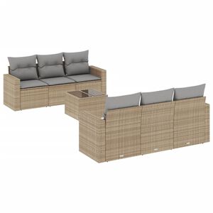 vidaXL 7-delige Loungeset met kussens poly rattan beige