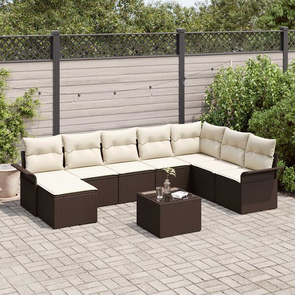 vidaXL Tuin Sofa Set met kussen met opslag 9 pcs Grijs Poly riet