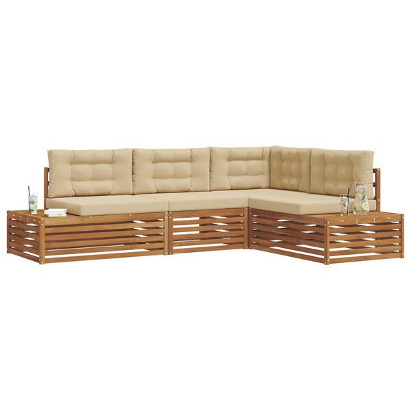 vidaXL Buiten bankenset met kussen 4 Stuk Natuurlijk en Beige