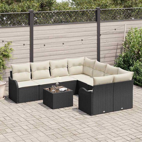 vidaXL Tuin Sofa Set met kussen met opslag 9 pcs Zwart poly rattan