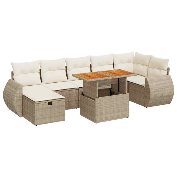 vidaXL 5-delige Loungeset met kussens poly rattan en acaciahout beige