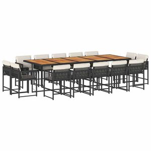 vidaXL 15-delige Tuinset met kussens poly rattan zwart