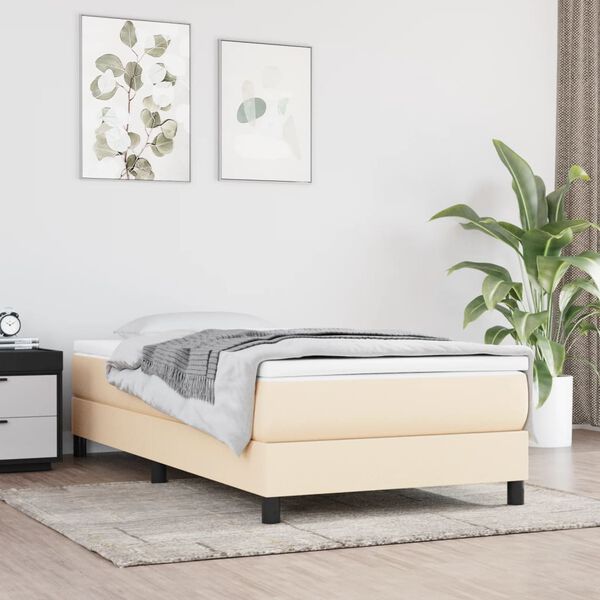 vidaXL Boxspring bed 90x200 cm stof cr&egrave;mekleurig