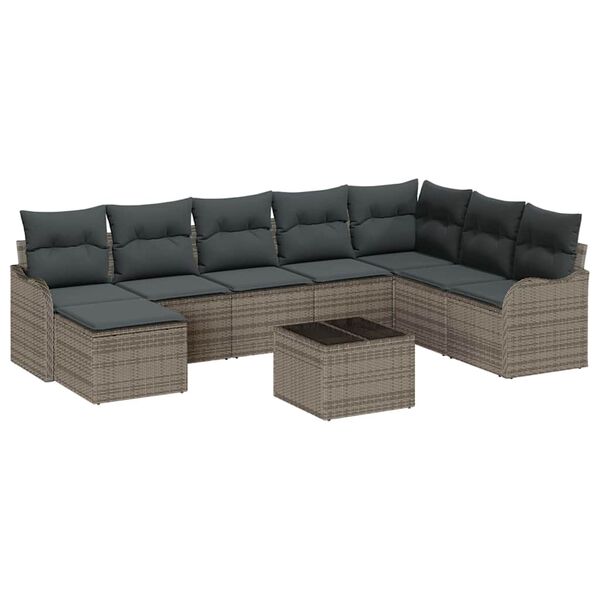 vidaXL Tuin Sofa Set met opslag 9 pcs Grijs poly rattan
