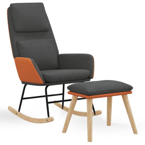 vidaXL Schommelstoel met voetenbank stof donkergrijs