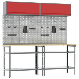 vidaXL Werkbankset met plank 8 pcs Rood en Grijs Gepoedercoat staal