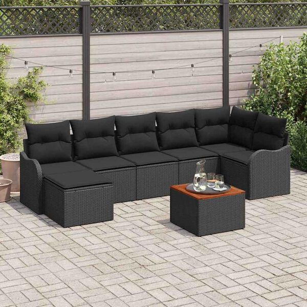vidaXL Tuinbankenset met opslag 8 pcs Zwart poly rattan