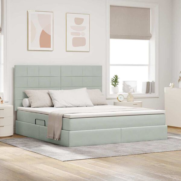 vidaXL Opbergbed met LED met matras Lichtgrijs 160 x 200 cm Fluweel