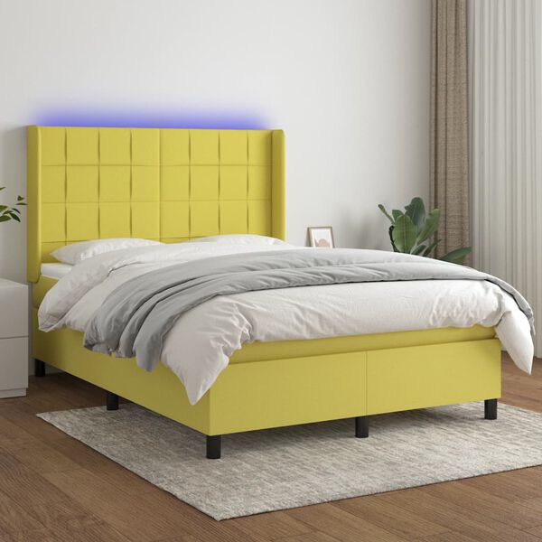 vidaXL Boxspring met matras en LED stof groen 140x200 cm
