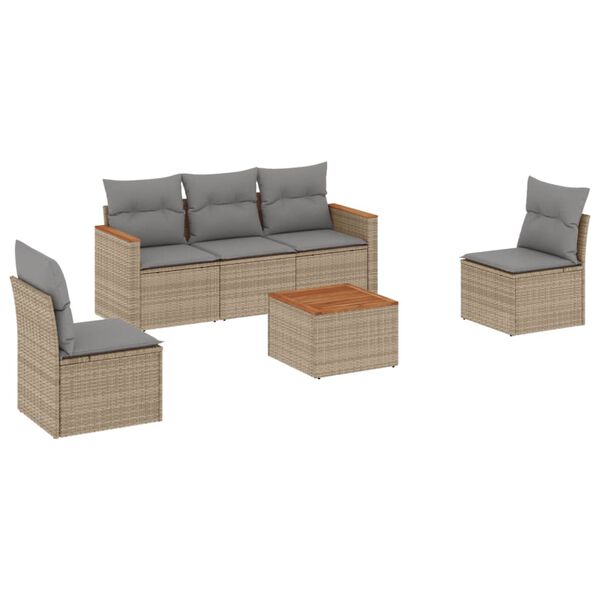 vidaXL 6-delige Loungeset met kussens poly rattan gemengd beige