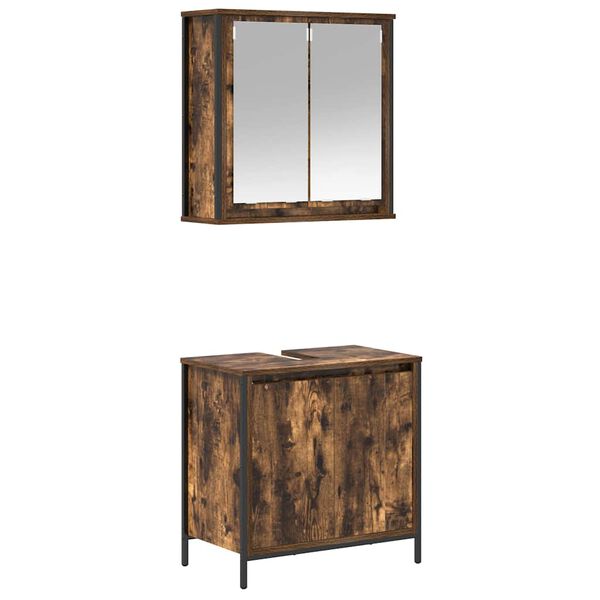 vidaXL 2-delige Badkamermeubelset bewerkt hout gerookt eikenkleurig