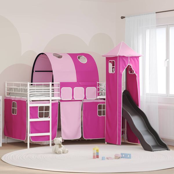 vidaXL Loftbed voor Kids Wit en Roze 79,5 x 200 cm Metaal