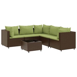 vidaXL 6-delige Loungeset met kussens poly rattan bruin