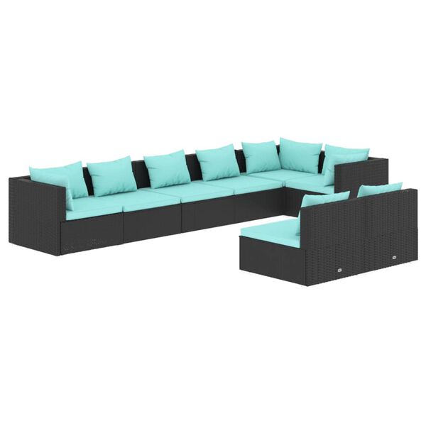 vidaXL 8-delige Loungeset met kussens poly rattan zwart