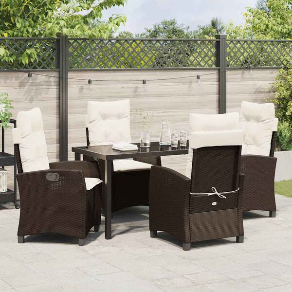 vidaXL Tuin eettafelset met kussen 5 pcs Bruin poly rattan