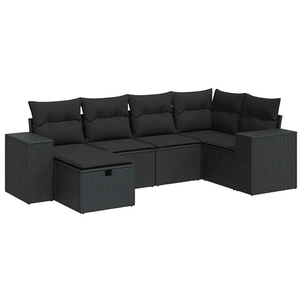 vidaXL 6-delige Loungeset met kussens poly rattan zwart