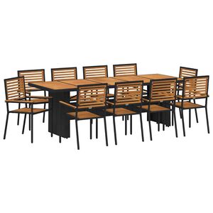 vidaXL Tuin eettafelset 11 pcs Zwart en Bruin poly rattan
