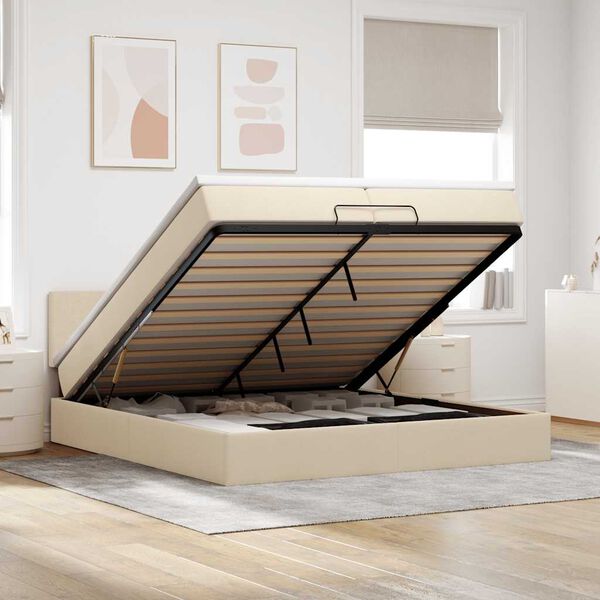vidaXL Ottoman bed met matras 200x200 cm stof cr&egrave;mekleurig