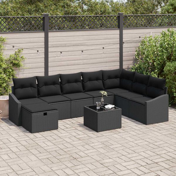 vidaXL Tuin Sofa Set met kussen 9 pcs Zwart Poly riet