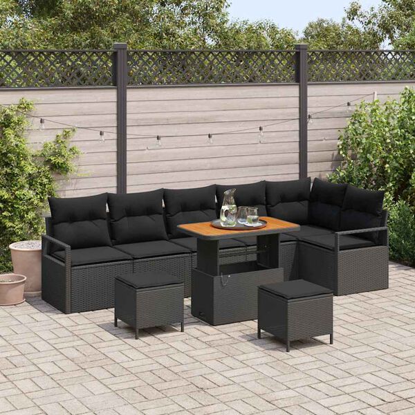 vidaXL Tuin Sofa Set met kussen met opslag met kussen 9 pcs Zwart
