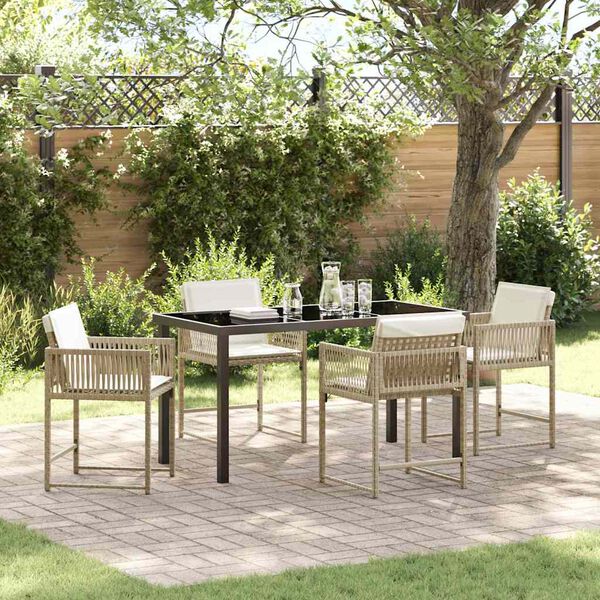 vidaXL Tuin eettafelset 5 pcs Beige poly rattan