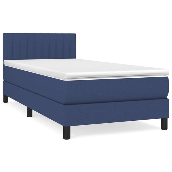 vidaXL Boxspring met matras stof blauw 90x200 cm