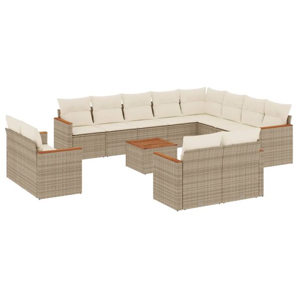 vidaXL 13-delige Loungeset met kussens poly rattan beige