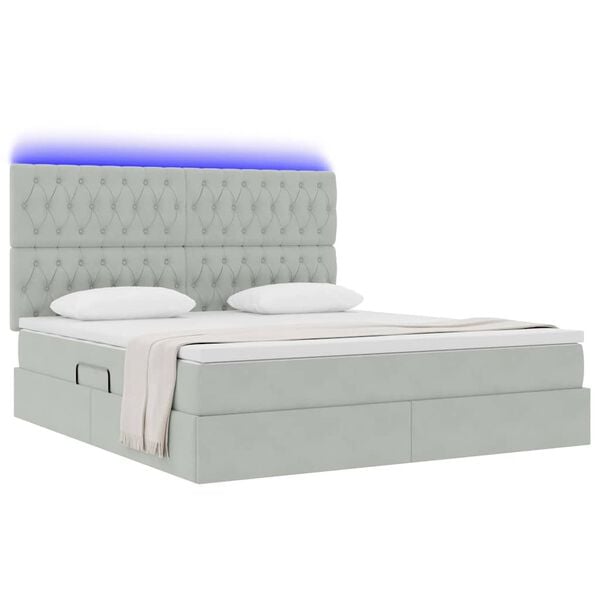 vidaXL Opbergbed met LED met matras Lichtgrijs 180 x 200 cm Fluweel