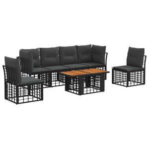 vidaXL Tuinbankenset 7 st Zwart en Donkergrijs poly rattan