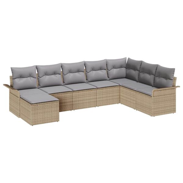 vidaXL Tuin Sofa Set met kussen met opslag 8 pcs Beige Poly riet
