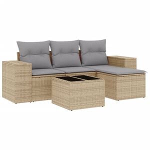 vidaXL 5-delige Loungeset met kussens poly rattan beige