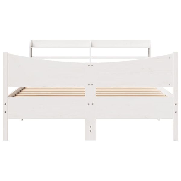 vidaXL Bedframe met hoofdbord massief grenenhout wit 135x190 cm