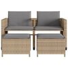 vidaXL Tuinbank 2-zits met tafel en voetenbanken poly rattan beige