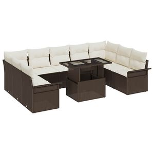 vidaXL Tuin Sofa Set met kussen met kussen 10 pcs Bruin Poly Rattan