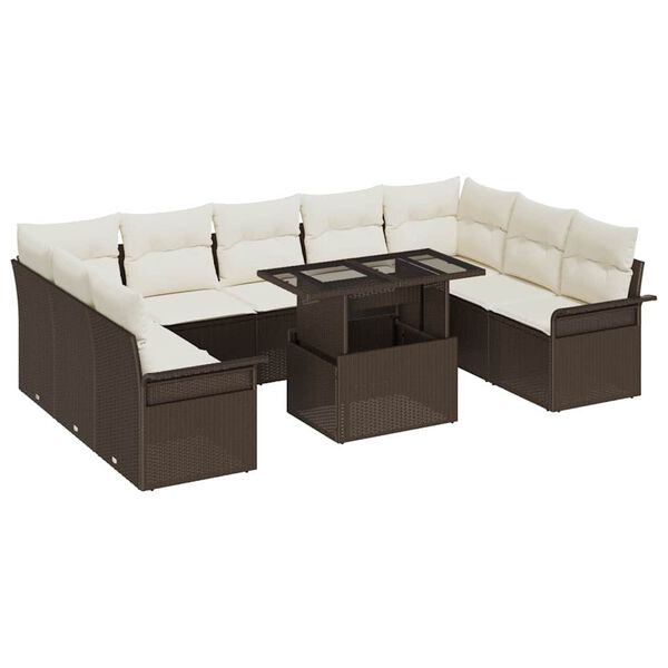 vidaXL Tuin Sofa Set met kussen met kussen 10 pcs Bruin Poly Rattan