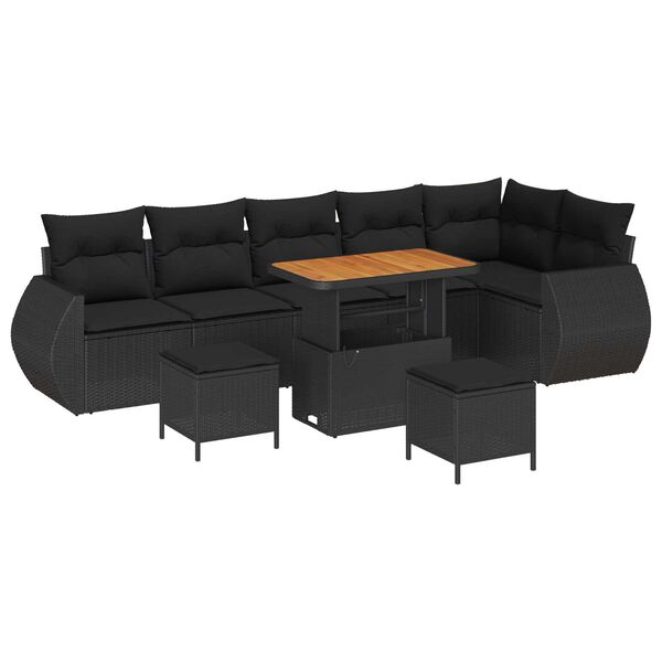 vidaXL Tuin Sofa Set met kussen met opslag 9 pcs Zwart Poly Rattan