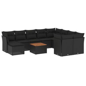 vidaXL 11-delige Loungeset met kussens poly rattan zwart