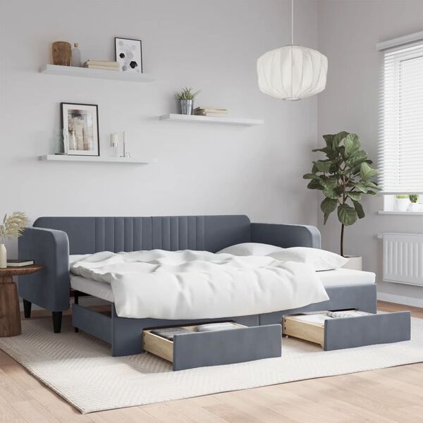vidaXL Slaapbank onderschuifbed en lades 90x200 cm fluweel donkergrijs