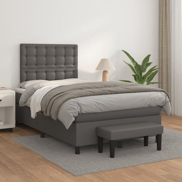 vidaXL Boxspring met matras kunstleer grijs 120x190 cm