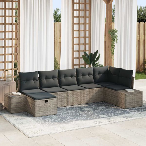 vidaXL Tuin Sofa Set met kussen 7 pcs Grijs poly rattan