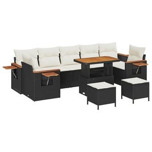 vidaXL Tuinbankenset met kussen 13 pcs Zwart en Cr&egrave;me poly rattan
