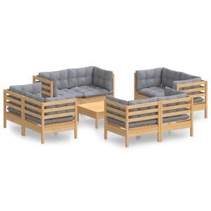 vidaXL 9-delige Loungeset met grijze kussens grenenhout