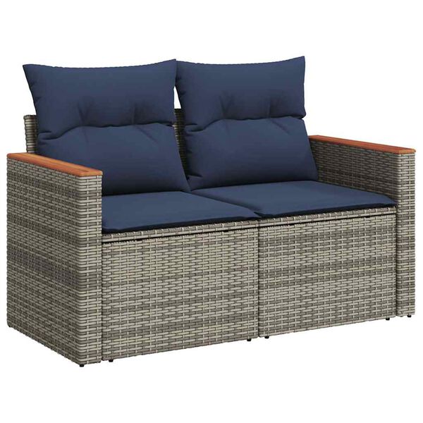 vidaXL 6-delige Loungeset met kussens poly rattan grijs