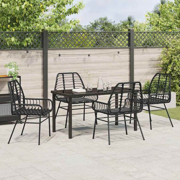 vidaXL Tuin eettafelset 5 pcs Zwart poly rattan