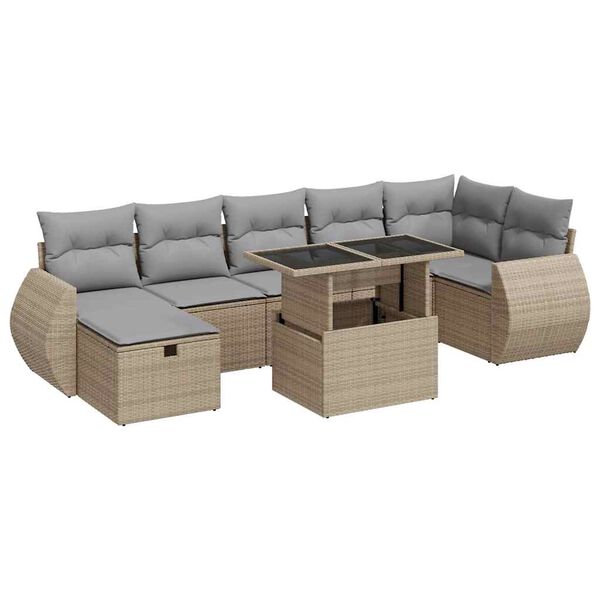 vidaXL 8-delige Loungeset met kussens poly rattan beige